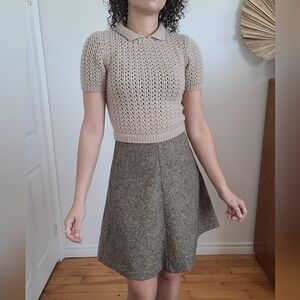 RED VALENTINO MADE IN ITALY CROCHET TOP AND WOOL A-LINE DRESS